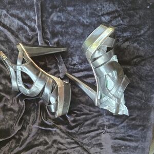 Max Studio Black Leather Platform Heels Strappy Stiletto Sandals Size 9